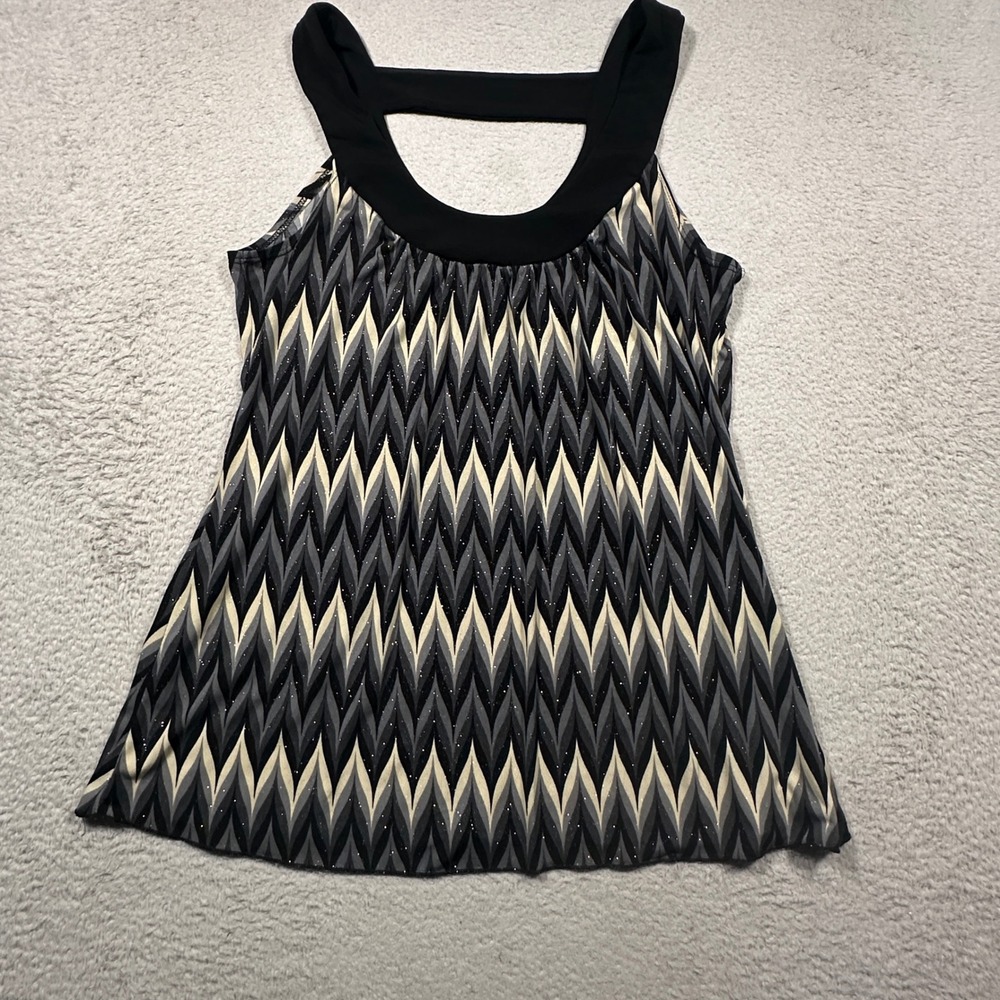 Vintage Y2K A. Byer Tank Top Womens M Black Grey Chevron Glitter Made in USA 90s